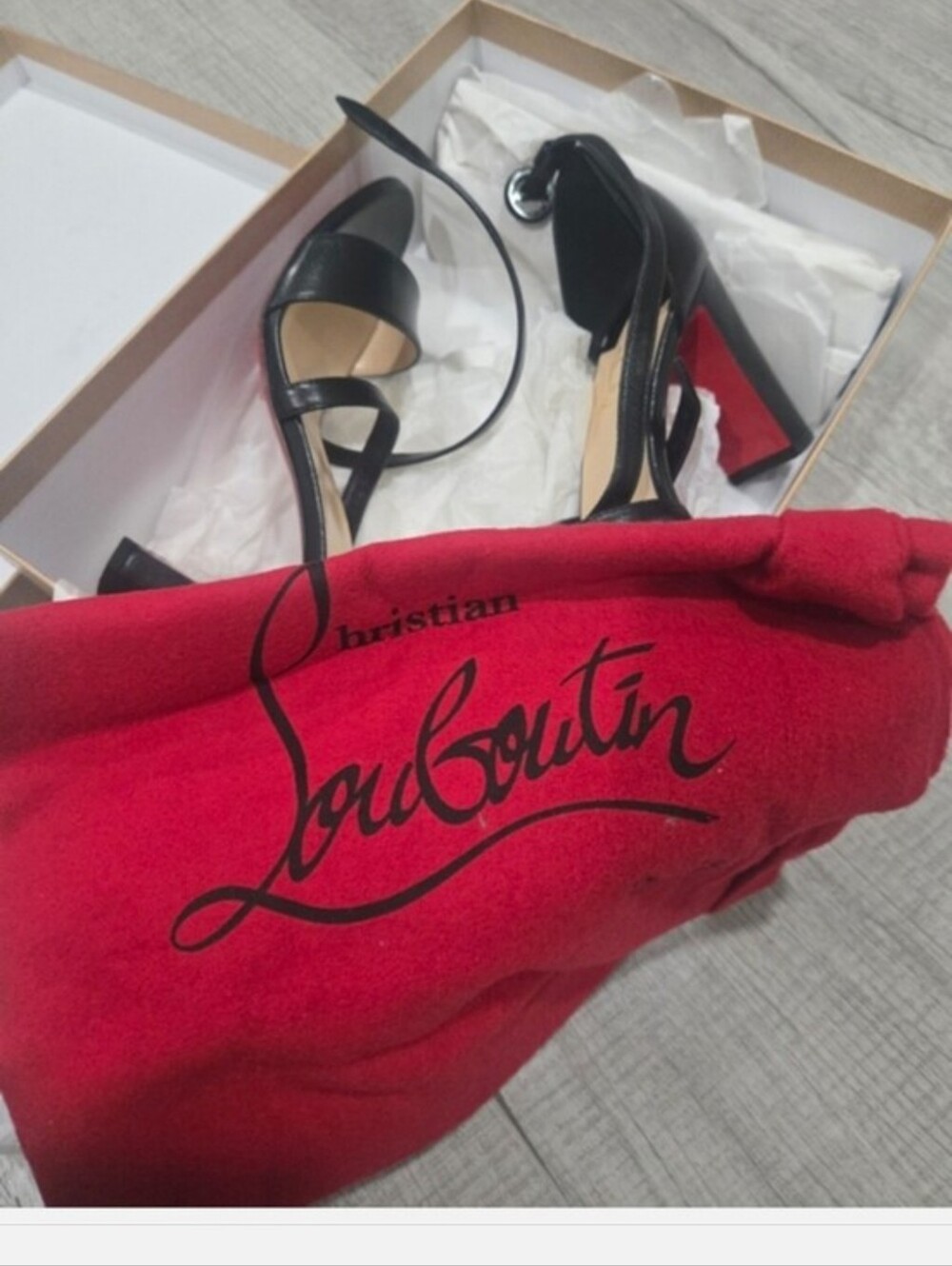 Christian Louboutin Black Leather Open-Toe Ankle-Strap Heels with Red Dust Bag